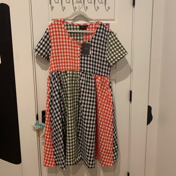 Lazy Oaf Dresses & Skirts - Lazy Oaf MIXED GINGHAM CHECKERED MIDI DRESS